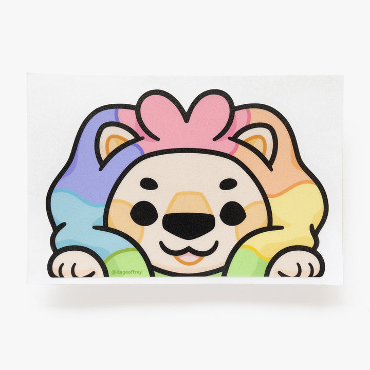 Adam the Rainbow Lion Die Cut Vinyl Peeker Sticker (5.5")
