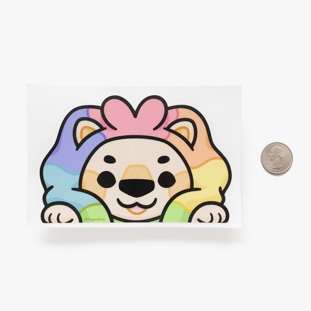 Adam the Rainbow Lion Die Cut Vinyl Peeker Sticker (5.5")