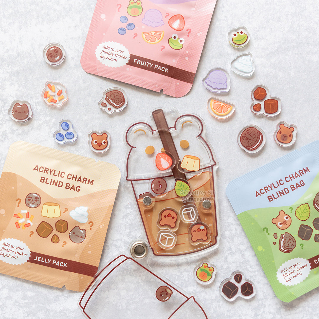 Boba Topping Fillable Keychain Charms Blind Booster Packs