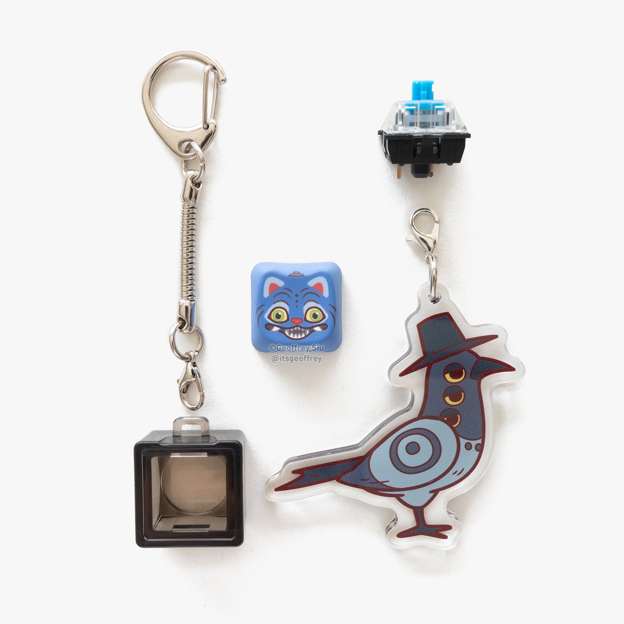 カオストリップ 招き猫 イヤリング クリップタイプ ハンドメイド 1点もの MAO Blue Tiger Clicky Keychain – Geoffrey Siu Art LLC