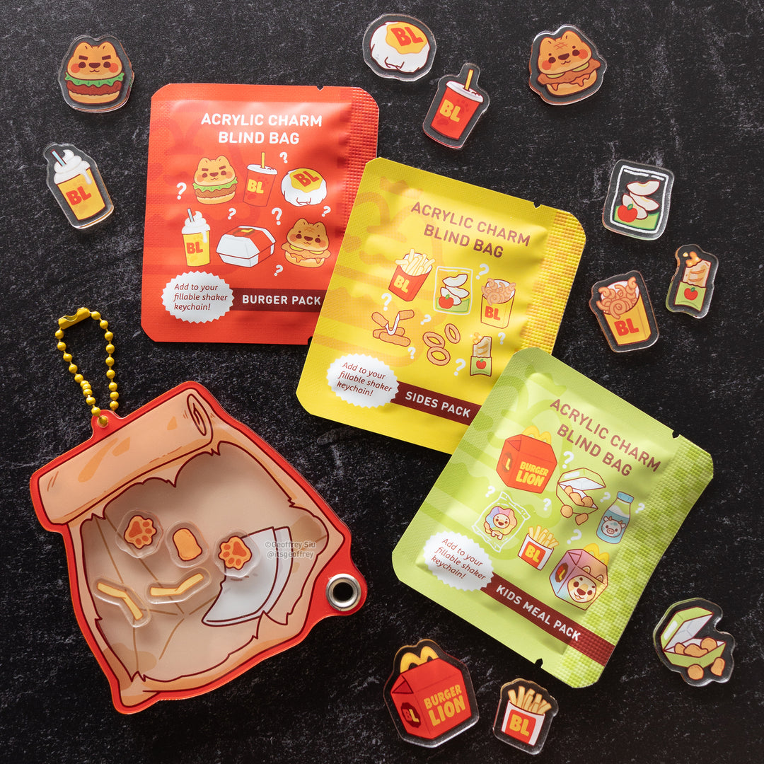 Burger Lion Fillable Keychain Charms Blind Booster Packs