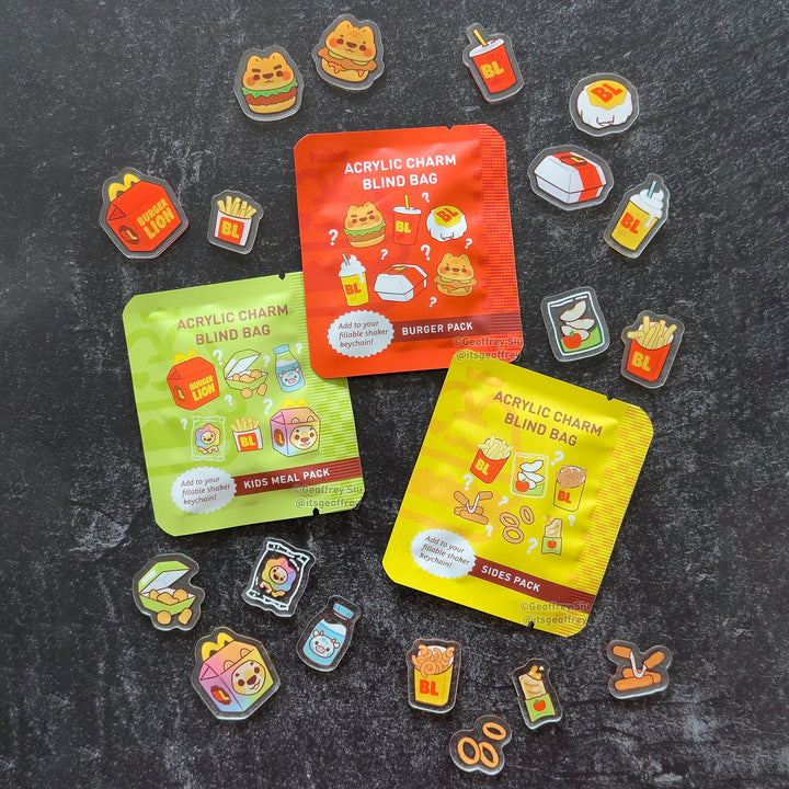 Burger Lion Fillable Keychain Charms Blind Booster Packs