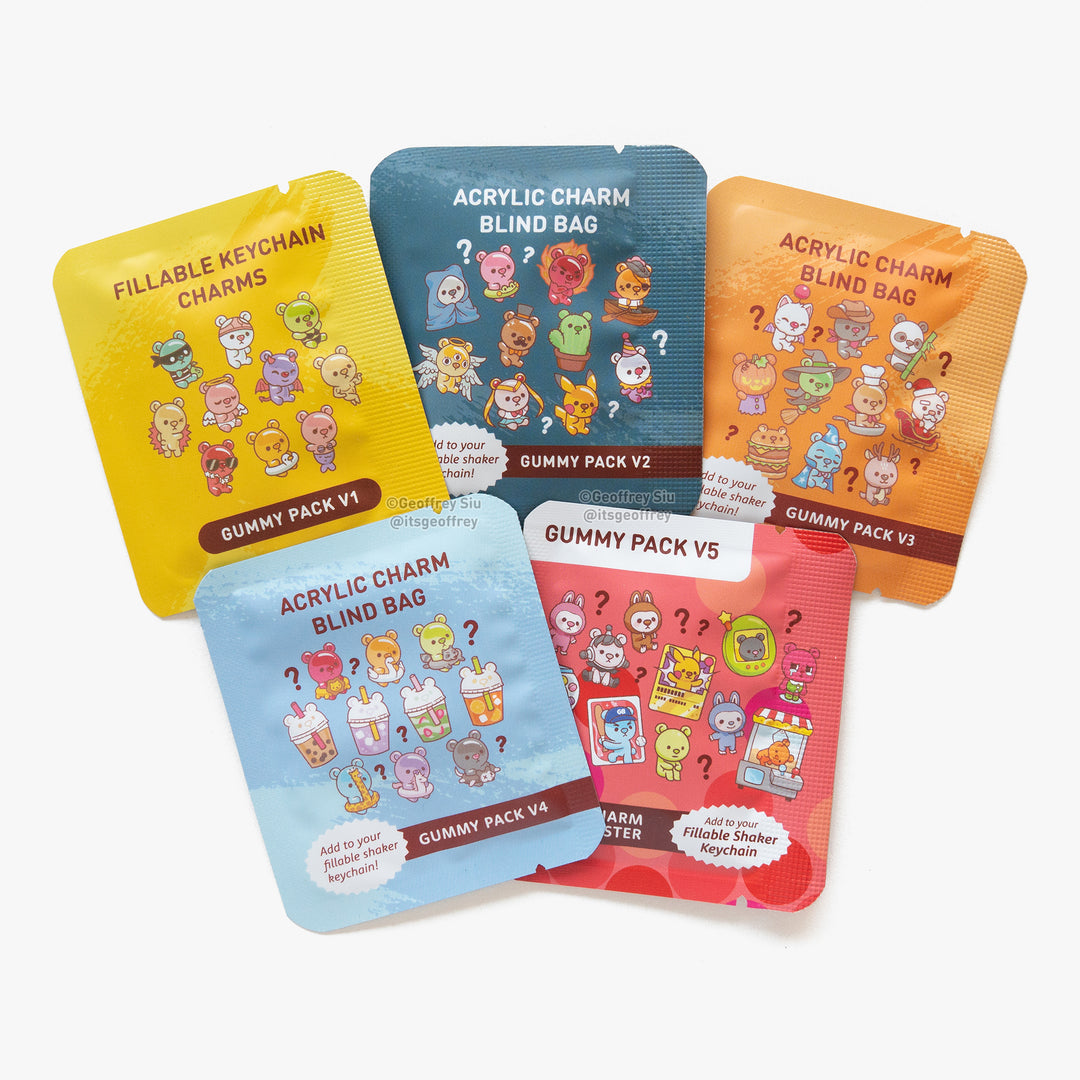 Gummy Bear Fillable Keychain Charms Blind Booster Packs