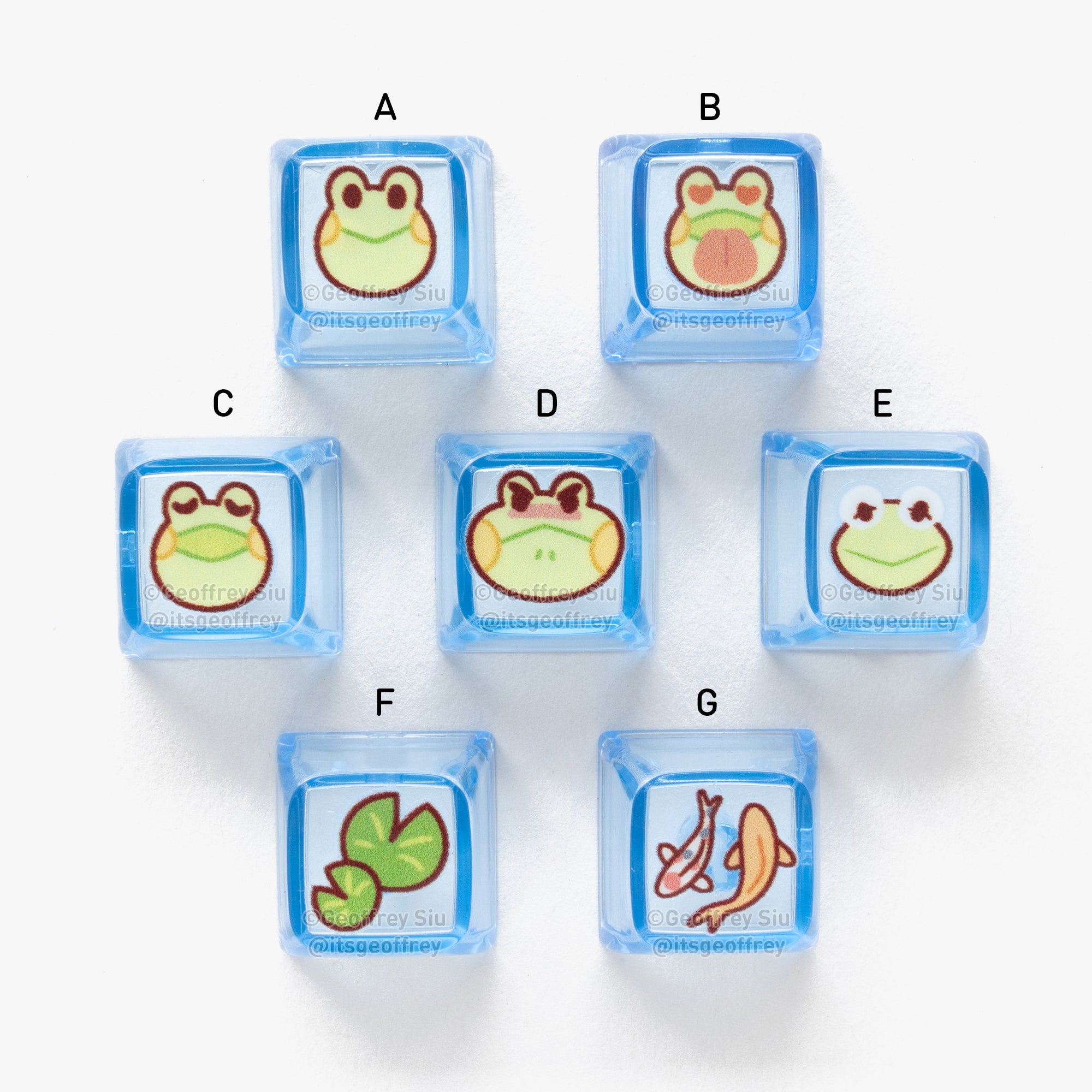 Clear Blue Frog Individual Key Caps