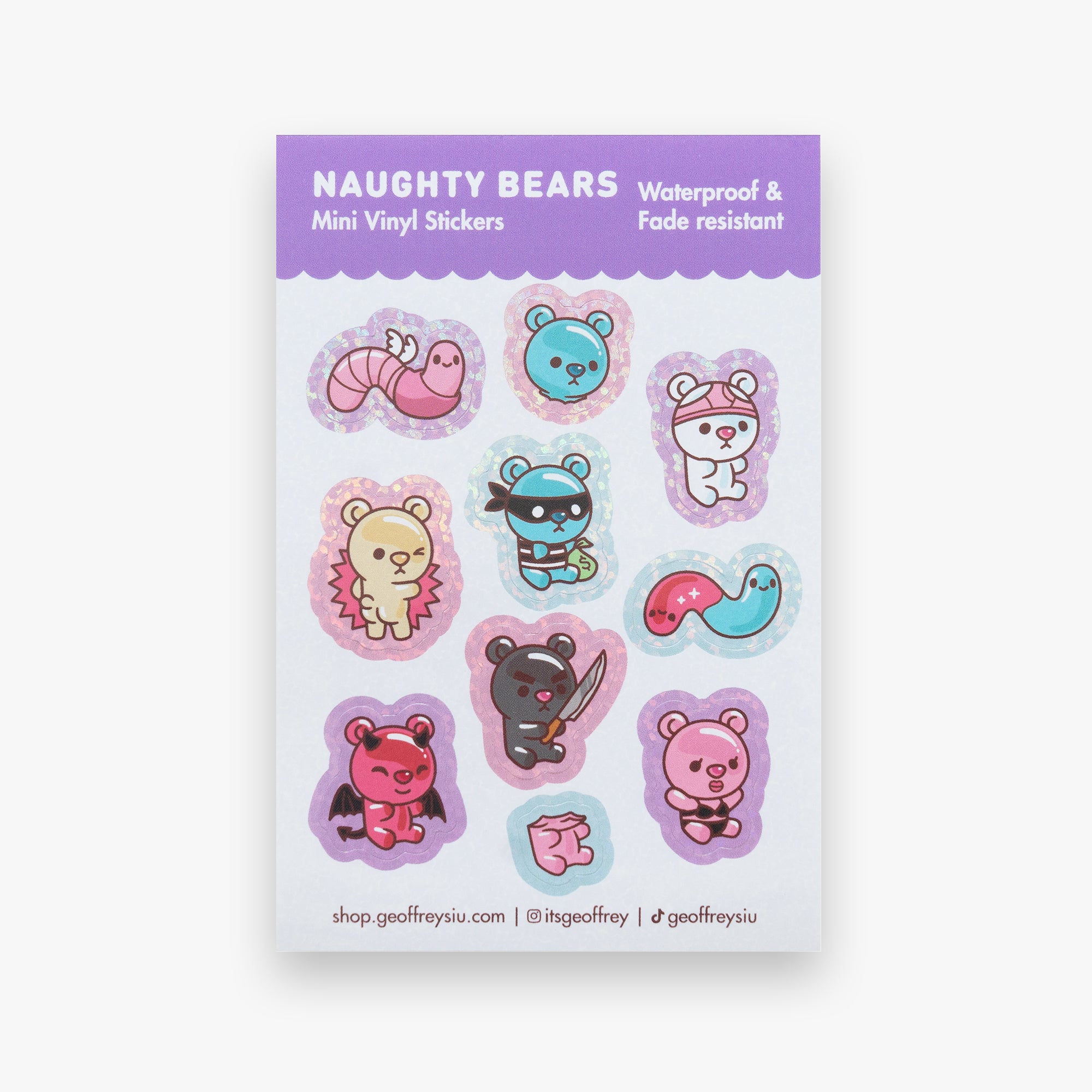 Naughty Bears Mini Vinyl Sticker Sheet